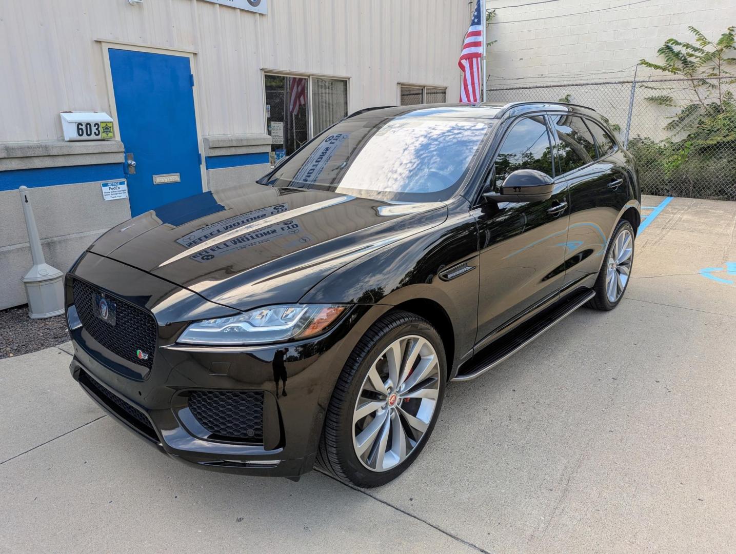 2018 Black /Ebony Jaguar F-Pace S (SADCM2FV3JA) with an 3.0L V6 DOHC 24V SUPERCHARGED engine, 8A transmission, located at 603 Amelia Street, Plymouth, MI, 48170, (734) 459-5520, 42.378841, -83.464546 - Vehicles shown by appointment - Please call ahead - 734-459-5520, text 734-658-4573 or contact us via our web site at: http://www.selectmotors.com for complete Inventory, Photos, Videos and FREE Carfax Reports. 2018 Jaguar F-Pace "S", Santorini Black Metallic with Ebony interior, One Owner, 72K - Photo#0