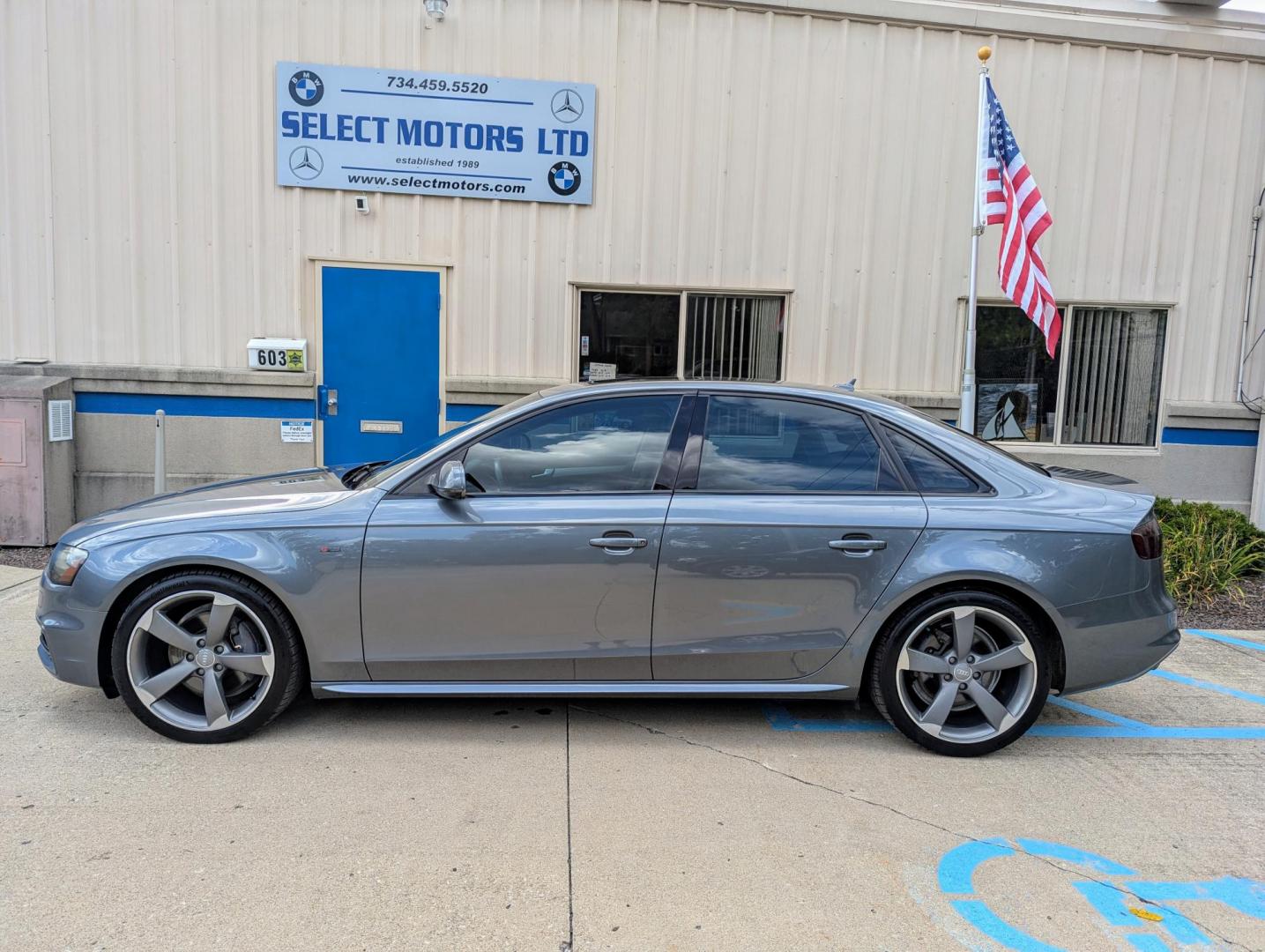 2014 Monsoon Gray Metallic /Black Leather Audi A4 2.0T Sedan quattro Tiptronic (WAUFFAFL1EN) with an 2.0L L4 DOHC 16V TURBO engine, 6-Speed Automatic transmission, located at 603 Amelia Street, Plymouth, MI, 48170, (734) 459-5520, 42.378841, -83.464546 - We will be closed September 11 through the 15th. Reopening on Tuesday, September 16th. We will respond to messages. Vehicles shown by appointment - Please call ahead - 734-459-5520, text 734-658-4573 or contact us via our web site at: http://www.selectmotors.com for complete Inventory, Photos, Vi - Photo#2