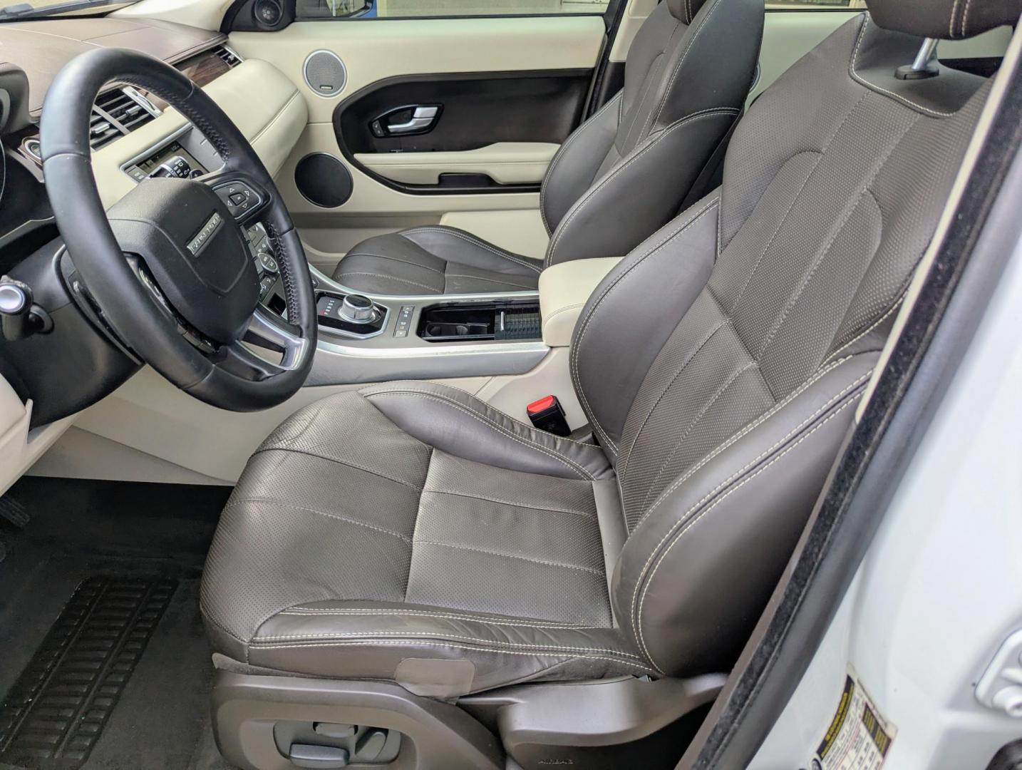 2015 White /Tan/Ivory/Espresso Land Rover Range Rover Evoque Prestige Premium 5-Door (SALVV2BG5FH) with an 2.0L L4 DOHC 24V TURBO engine, 9-Speed Automatic transmission, located at 603 Amelia Street, Plymouth, MI, 48170, (734) 459-5520, 42.378841, -83.464546 - Photo#4